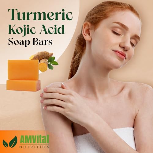 Turmeric Kojic Acid Soap Bars with Vitamin C, Retinol & Hyaluronic Acid ? Face & Body Soap with Collagen & Shea Butter ? 2-Pack Cleansing Bars for All Skin Types