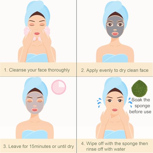 Detox Clay Face Mud Mask with Shilajit, Sunflower Oil, Tea Tree & Charcoal, Deep Purifying Cleansing Mask for Blackheads and Pores, Skin Soothing & Anti aging, Come with A Facial Sponge
