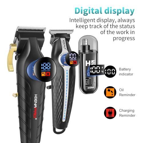 HIENA PRO Professional Hair Clippers for Men, Electric Hair Clipper Set for Barber Kit £¬Hair Clipper and Trimmer Set£¬Full Barber Clipper Set with LED Display Gifts Mens (Silver)
