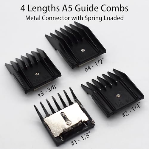 4 Pieces Professional A5-Style Animal Clipper Attachment Guard Guide Cutting Combs Set 76926-900, 1/8", 1/4", 3/8", 1/2", Compatible with Oster Classic 76 A5 Andis AG BG Wahl KM Pet Groomers (Black)