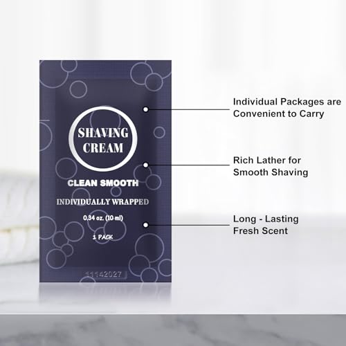 Travel Shaving Cream for Men, Individually Wrapped Mini Shaving Cream in Bulk, Disposable Travel Size Toiletries Amenities Vacation for Hotel, Shelter/Homeless/Nursing Home/Charity 0.34 oz (60 Pack)