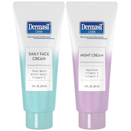 Dermasil Face Moisturizer Variety 2-Pack ? Daily Face Cream with Witch Hazel and Rose Water + Night Cream with Vitamin C and Squalane, 2 Oz Ea
