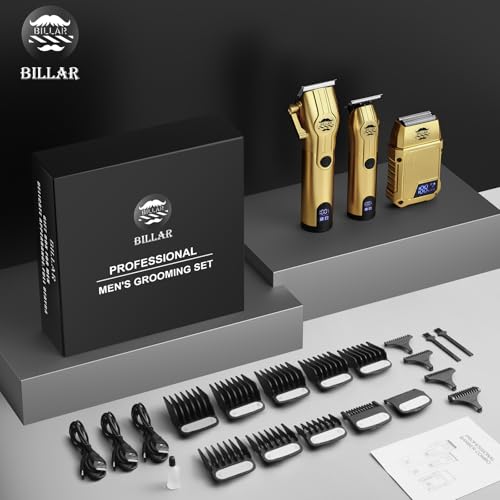 BILLAR¢ç Professional Barber Clippers and Trimmer Set - Foil Shaver Professional Hair Clippers for Men, Mens Cordless Hair Clipper for Barbers Haircut Kit£¨Golden£©