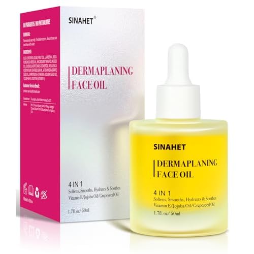 SINAHET Dermaplaning Oil, Natural Moisturizing Shave for Face & Body Hair, Skin Soothing oil made with essence of Jojoba, Vitamin E, Tea Tree, and Grape Seed (1.7fl. oz/50ml)