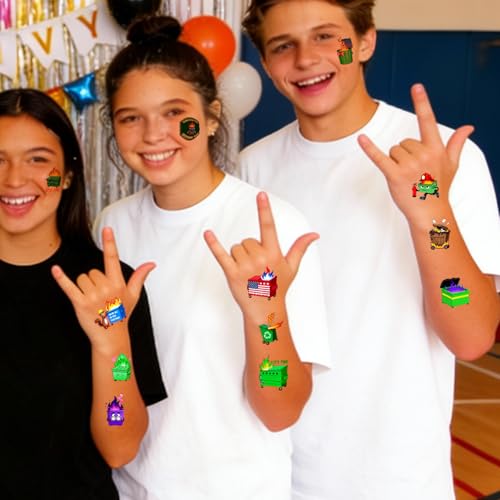 144Pcs Dumpster Fire Temporary Tattoos - Funny Everything's Fine Dumpster Fire Stickers Tattoos Gifts for Office Christmas Team Coworker Nurse Party Decorations Decor
