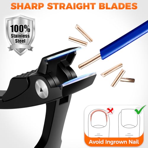 Straight Nail Clippers for Men, Heavy Duty 18mm Large Toenail Clippers for Thick Nails for Seniors with Wide Jaw, Ergonomic Long Handled Nail Cutter Edgy Toe Nail Clipper for Adults with File