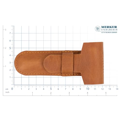 MERKUR Brown Leather Razor Case ? Vegetable-Tanned Cowhide, Precision Fit for Safety Razors up to 110 mm, Protective Travel Cover, Made in Germany
