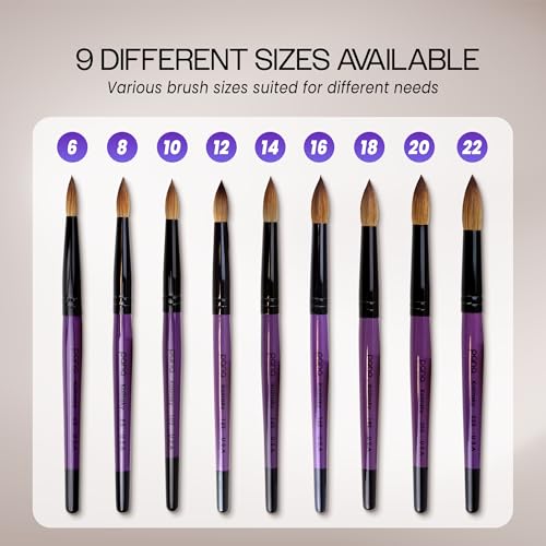 PANA Pure Kolinsky Hair Acrylic Nail Brush - Round Shape Black Ferrule with Purple Wood Handle (Size 10)