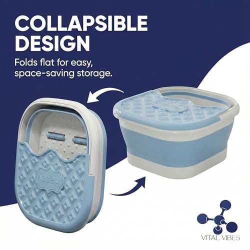 Vital Vibes Collapsible Foot Spa Bath Massager ? Large Foot Soaking Tub with Heat Cover & Rollers ? Professional Pedicure Kit for Callus Removal, Pain Relief & Soaking ? Includes Epsom Salt