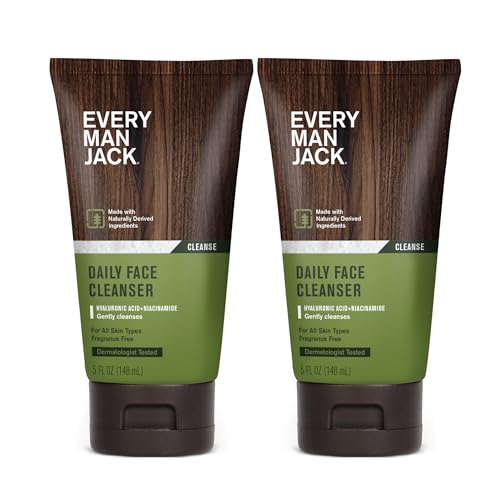 Every Man Jack Hydrating Face Wash for Men with Hyaluronic Acid & Niacinamide ? Gently Removes Dirt and Oil, Revives Dry, Dull Skin ? 5 fl oz (2 Pack)