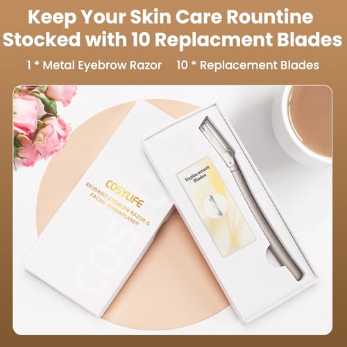 Eyebrow Razor Dermaplaning Tool with 10 Blade Refills Exfoliating Face Razors for Women Facial Razor for Peach Fuzz and Eyebrow Hair Removal