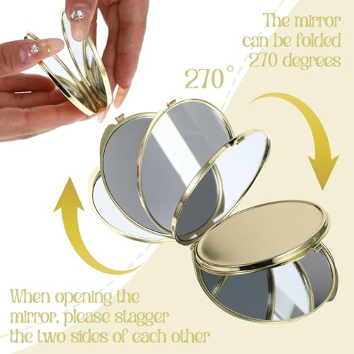 8 Pcs Portable Folding Compact Mirror Bulk with 1X 2X Magnification Double Sided Mini Travel Makeup Mirror for Women Bridesmaid Gifts