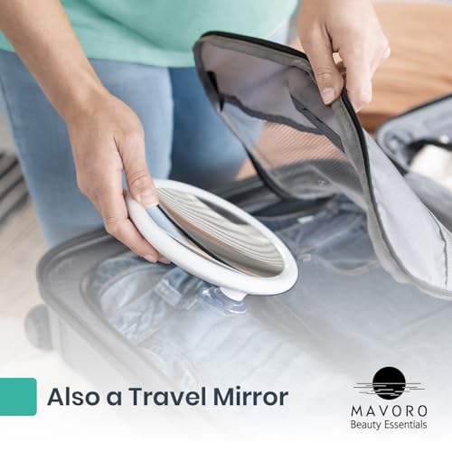 Mavoro 6.8" LED Magnifying Mirror with 3 Strong Suction Cups | 10X Magnification | Portable Lighted Travel Makeup & Cosmetic Mirror with Light (USB-C Rechargeable Built-in Battery |10X)