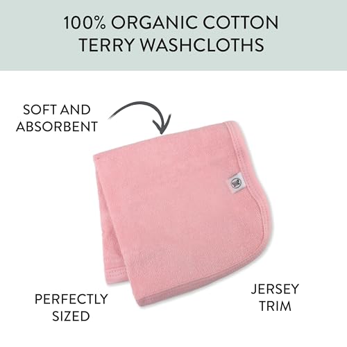 HonestBaby 10-Pack Terry Wash Cloths in Gift Box 100% Organic Cotton for Infant Baby Boys, Girls, 10-Pack Light Pink, One Size
