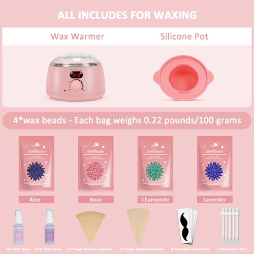 Waxing Kit -Digital Wax Warmer Machine for Hair Removal with 4 Packs of Hard Wax Beads & Silicone Pot for Full Body, Legs, Face, Eyebrows, Bikini, Brazilian at Home Waxing Kit for Women Men