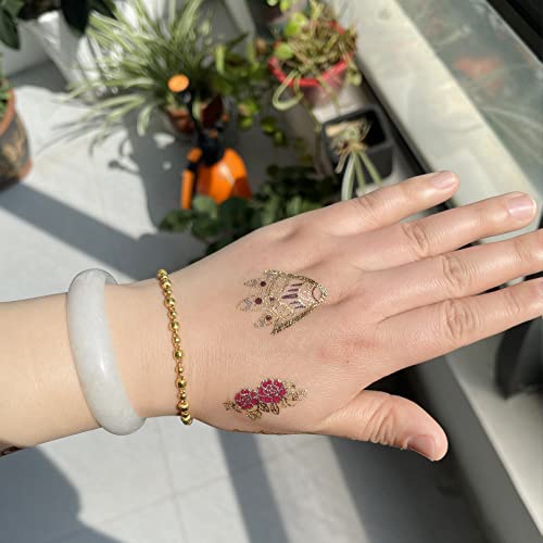 Aresvns Metallic Temporary Tattoo Butterfly, 8 Sheets Gold Silver Fake Tattoo for Women,Flash Jewelry Gold Boho Tattoos Waterproof and Long Lasting Accessories for Summer Night Party,Pool Party