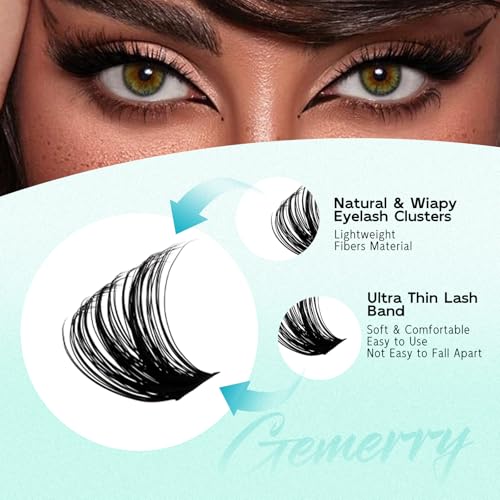 GEMERRY Lash Clusters DIY Lash Extension Kit 60D+80D+100D D Curvature Individual Lashes Eyelash Extension Kit 280 pcs Thin Band Cluster Lash Bond and Seal Tweezers with Lash Remover
