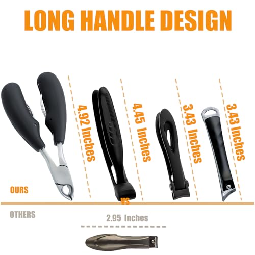 Precision Stainless Steel Heavy Duty Angled Head,Wide Jaw Clippers for Seniors,Ingrown Toenail,Thick Nail.Extra-Long Handle, Extra-Large Slanted Nail Cutter. Men,Women,Elderly.Stocking Stuffers.7Pcs