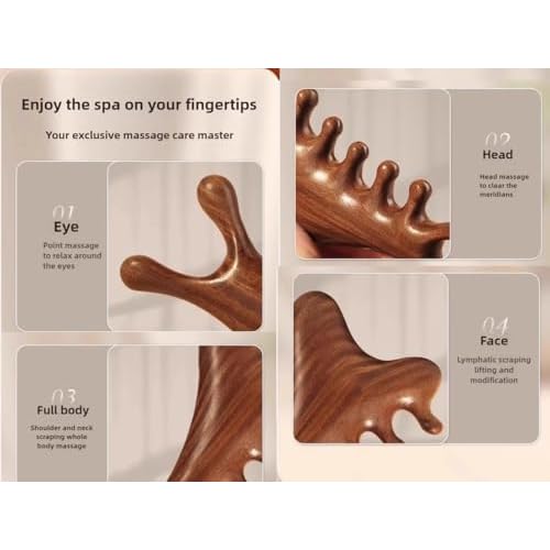 Lymphatic Contour Face Brush Set with Sandalwood Gua Sha Massager Tool Ergonomic Sculpting Drainage Claw Comb Head Chin Neck Jawline Eyes Fits Skin Relieve Fatigue Puffiness