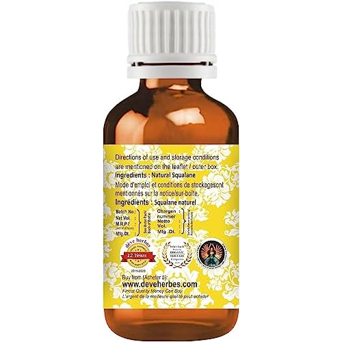 d?ve herbes Natural Squalane Oil (derived from Olives) | Infused | Pure | Non-Sticky | Lightweight | For Facial Care | Men & Women | 10ml (0.33 oz)