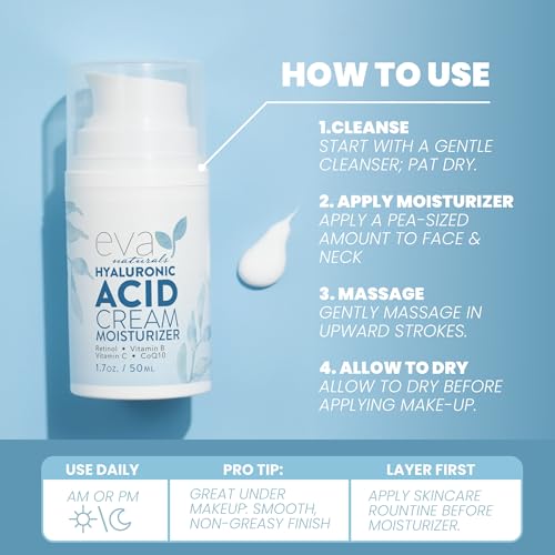 Eva Naturals Hyaluronic Acid Face Cream ? Deep Hydration & Firming Moisturizer with Retinol, Vitamin C & Q10 for Anti-Aging, Wrinkle Reduction & Collagen Support ? Day & Night Facial Cream - 1.7 Fl Oz