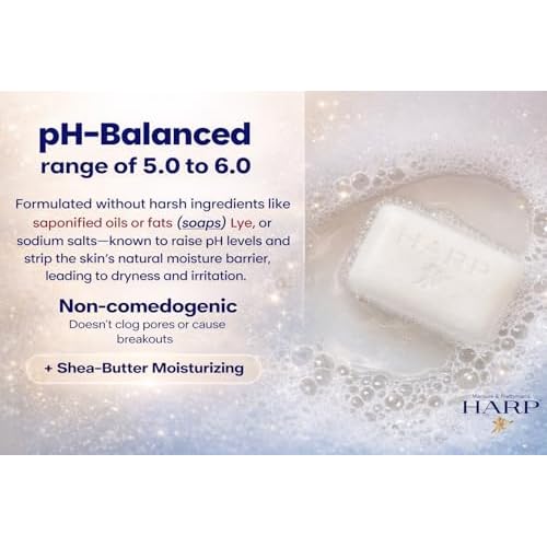 HARP¢ç Fragrance Free Body Wash Bar ? pH Balanced (5.0?6.0) Syndet Cleanser, No Lye, Non-Comedogenic, Gentle for Sensitive & Dry Skin, With Shea Butter & Borage Oil. 3-5oz Bars.