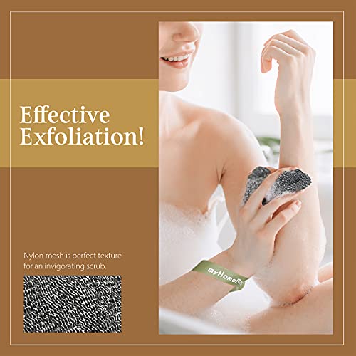 myHomeBody Soap Pocket Squares Exfoliating Pouch, Body Scrubber, Exfoliator Sponge for Bath or Shower, or Leftover Bits Saver, Graphite Gray, 9 Pack + 6 Lift Pads