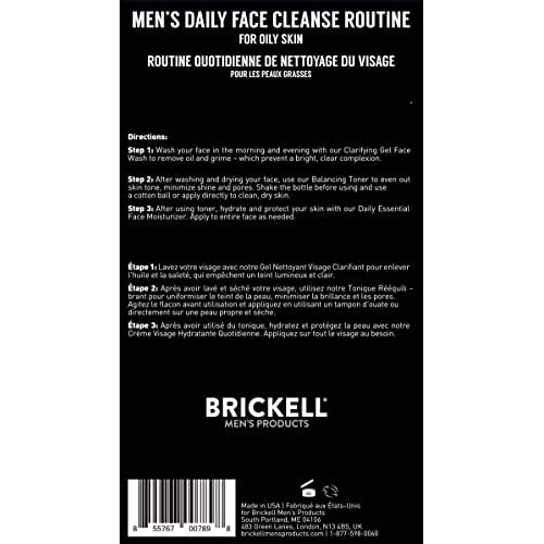 Brickell Men's Daily Face Cleanse Routine for Oily Skin, Alcohol Free Toner, Gel Facial Wash and Moisturizer, Natural and Organic, Scented