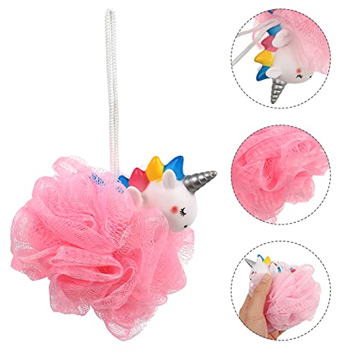 Uonlytech Unicorn Bath Loofah Sponge Mesh Pouf Unicorn Shaped Scrubber Baby Bathtub Shower Loofah Sponge Bath Mesh Balls for Girls Adults