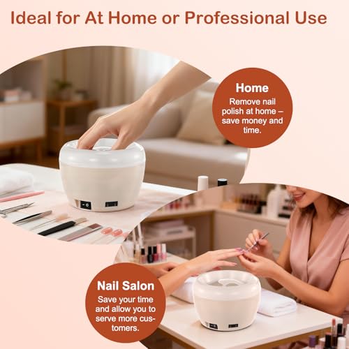 Electric Nail Soaking Bowl, Gel Nail Polish Remover Machine, Gel Heated Nail Remover Bowl Machine with Nail Files Cuticle Pusher for Home Salon