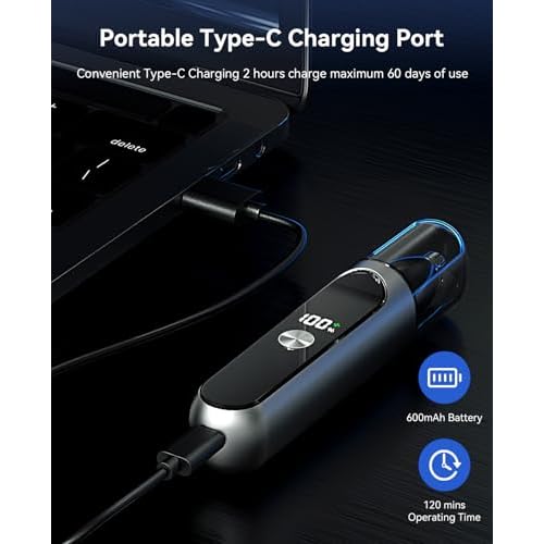 Men's Nose Hair Trimmer 2025 Ear and Nose Hair Trimmer, USB Charging, LED Display Screen, Stainless Steel Double-Edged Rotating Blade, Universal for Men and Women (Silver)
