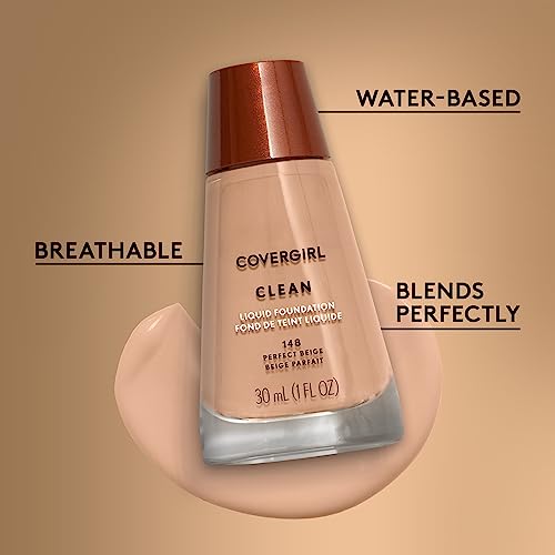 COVERGIRL Clean Liquid Foundation, Perfect Beige 148, Pack of 1