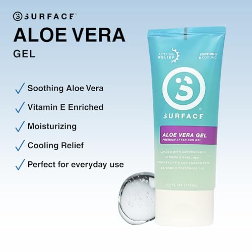 Surface Aloe Vera Gel, Sunburn Relief and After Sun Care, Cooling Hydrating Gel for Face and Body, Non-Greasy Fast-Absorbing Moisturizer for Post Sun Exposure, After Run or Outdoor Recovery