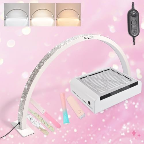 KADS Half Moon Nail & Lash Light - 29In Wide Desk Lamp, 3 Color Temperatures 3000k-6500k, White