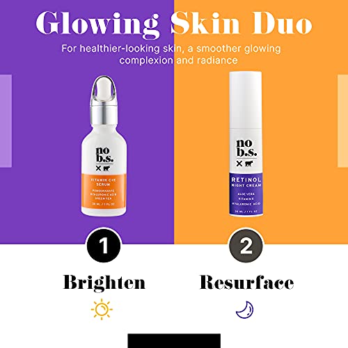 No Bad Stuff - Fresh + Smooth Duo - Vitamin C + E Serum & Retinol Night Cream, Boosts, Hydrates, and Reduces Wrinkles & Dark Spots (1 fl oz each)
