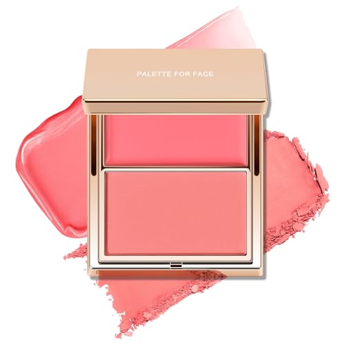 KYDA 2 Colors Blush Palette, 2-In-1 Cream and Powder Blush Makeup for Cheeks, High Pigmented Waterproof Face Cheek Blusher, Natural Contour Palette Powder, 04
