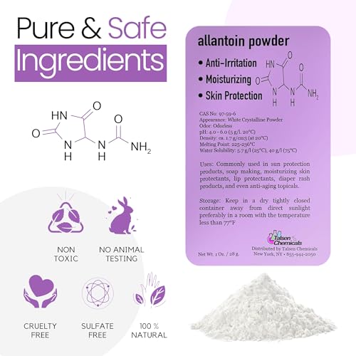 Allantoin Powder 2 Oz Cosmetic Grade for DIY Emulsion Cream Lotion Skin Care (2 oz. / 56 Grams), Allantoin Helps to Hydrate The Skin by Talsen Chemicals (Pack of 2)