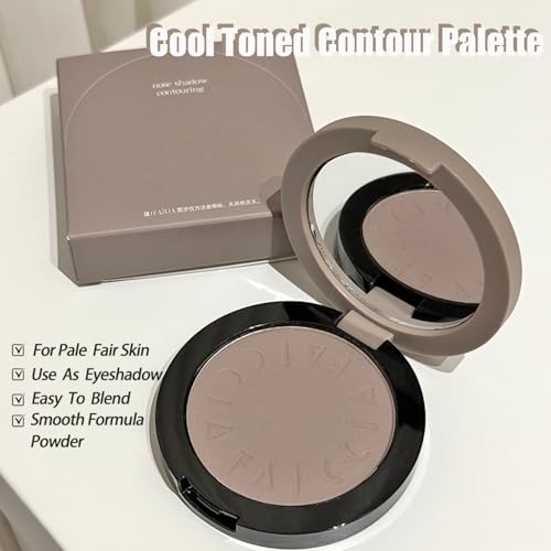Cool-Toned Grey Contour Powder Palette with Mirror & Makeup Brush Set ? Long-Lasting Taupe Matte Finishing for Fair Pale Skin, Multi-Purpose Nose & Face Sculpting Kit, Travel-Friendly Compact