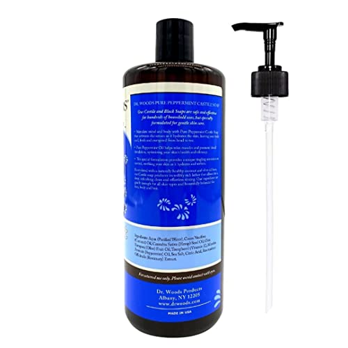 Dr. Woods Peppermint Liquid Castile Soap with Pump - Castile Soap with Pure Peppermint Oil, Body Wash for Men and Women, Contains Olive Oil, Natural Cleaner for Face, Hands, and Body - 32 Fl Oz