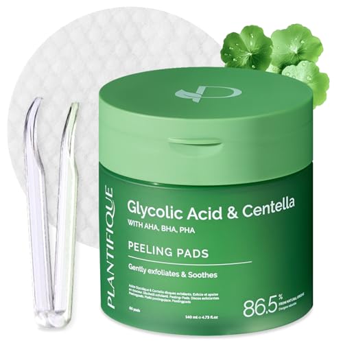 PLANTIFIQUE Korean Glycolic Acid Pads with CICA 60 Pcs and Foot Peeling Mask 2 Pack Peach