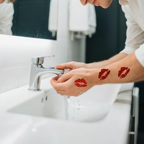 10 Sheets Red Lip Temporary Tattoo, Waterproof Red Lip Print Tattoo Stickers Self-Adhesive Kisses Decal for Face Body Birthday Bachelor Party Decorations
