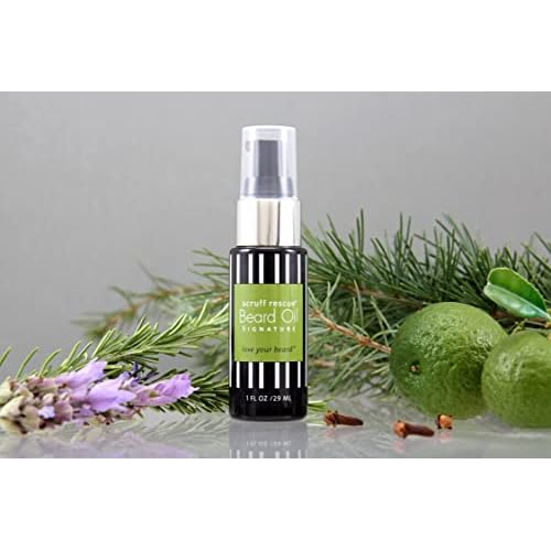 SCRUFF RESCUE Beard Oil - Signature Scent, 1 fl oz, Conditioning and Moisturizing, Honest Organic Jojoba, Grape Seed, Castor OIls, Spill-Proof Pump, Scent of Cedar, Bergamot & Benzoin, No Synthetics