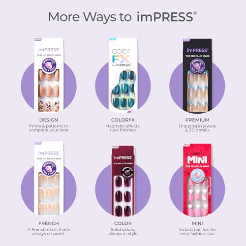 KISS colorFX by imPRESS Valentine¡¯s Day Press On Nails, ¡®Cherished¡¯, Pink Short Squoval, IMPROVED adhesive, Up to 10-Day Hold, Nail Kit Includes 30 Fake Nails, Prep Pad, Manicure Stick, Mini Nail File