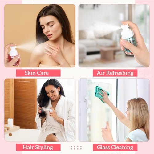Hushee 60 Pcs 1oz/30ml Small Spray Bottle Bulk Mini Fine Mist Plastic Spray Bottle Tiny Empty Travel Refillable Clear Cosmetic Container for Cleaning Skincare Sample Perfume Skin Toner Essential Oils