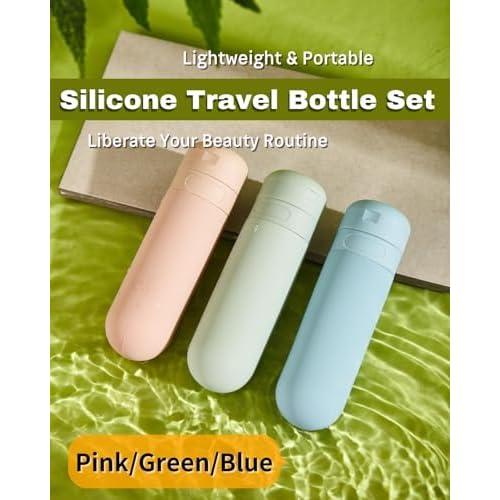 UULANFA Silicone Travel Bottle Set Refillable Travel Accessories Leak Proof Travel Tubes Portable Cosmetic Shampoo Lotion Containers 3 pieces of Silicone Bottles (GreenPinkBlue)