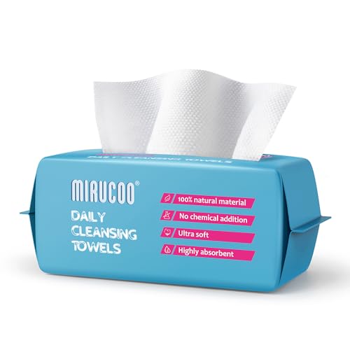 100 Sheet Daily Cleansing Towels Ultra Soft Dry Wipes for Sensitive Skin Disposable Facial Washcloths 100% Organic Viscose (Pack of 1)