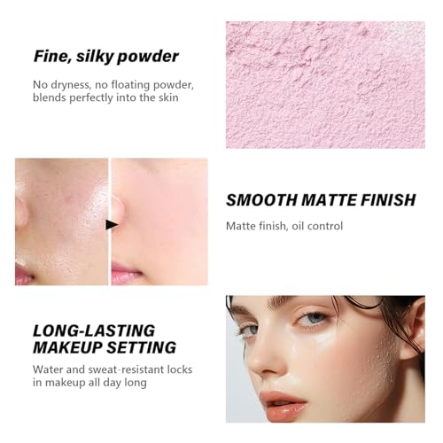 Corlo Setting Powder, Loose Baking Powder, Natural Matte Finish Oil Control (Rose, 0.71Oz)