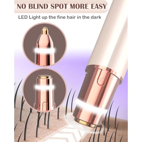 Facial Hair Remover and Eyebrow Trimmer - 2 in 1 Facial Hair Removal Epilators for Women - Rechargeable Travel Face Hair Razor Bikini Shaver for Face Peach Fuzz Lips Chin Armpit Body (White)