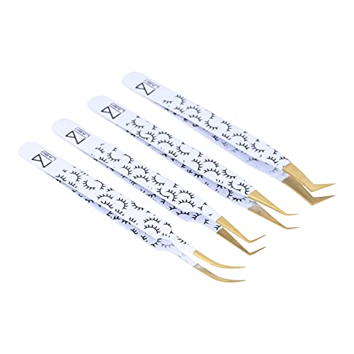 M LASH Tweezers for Eyelash Extensions (Set of 4) - Professional Lash Extension Tweezers - Fiber Tip, Japanese Steel, Diamond Grip Eyelash Extension Tweezer set (WL)