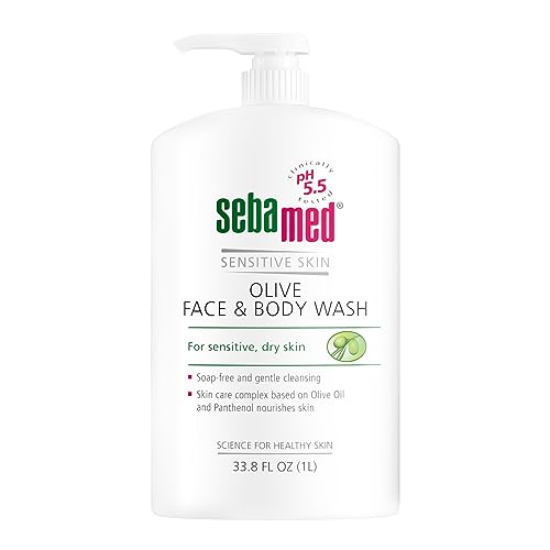 Sebamed Olive Face and Body Wash With Pump for Sensitive and Delicate Skin pH 5.5 Ultra Mild Dermatologist Recommended Cleanser 33.8 Fluid Ounces (1 Liter)